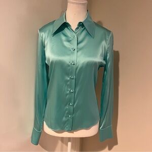 Alice + Olivia Tiffany Blue Teal Silk Blouse
